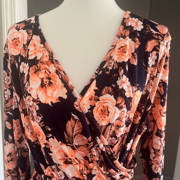 Pink Blush Long Sleeve Maxi dress Plus 3x Navy Floral - Picture 2 of 7